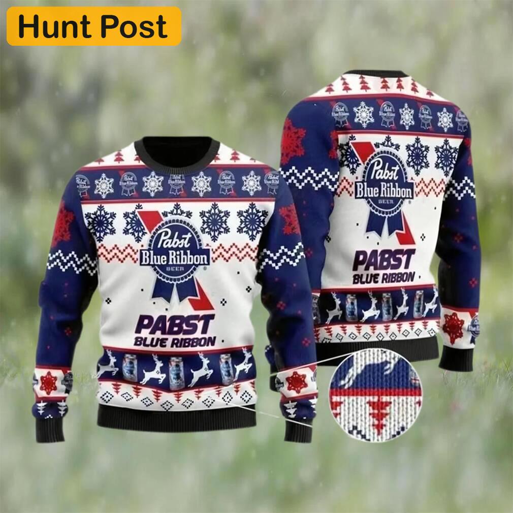 Pabst blue ribbon beer ugly christmas sweater, faux wool sweater, gifts for beer lovers, international beer day, best christmas gifts for 2022 ? prinvity Christmas Ugly Sweater