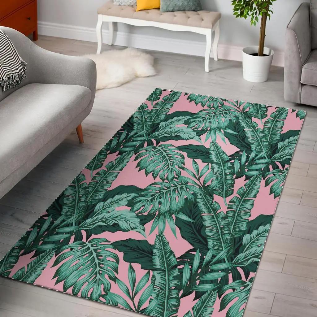 Palm leaves floral tropical hawaiian pattern print area rug living room rug home decor Rectangle Rug