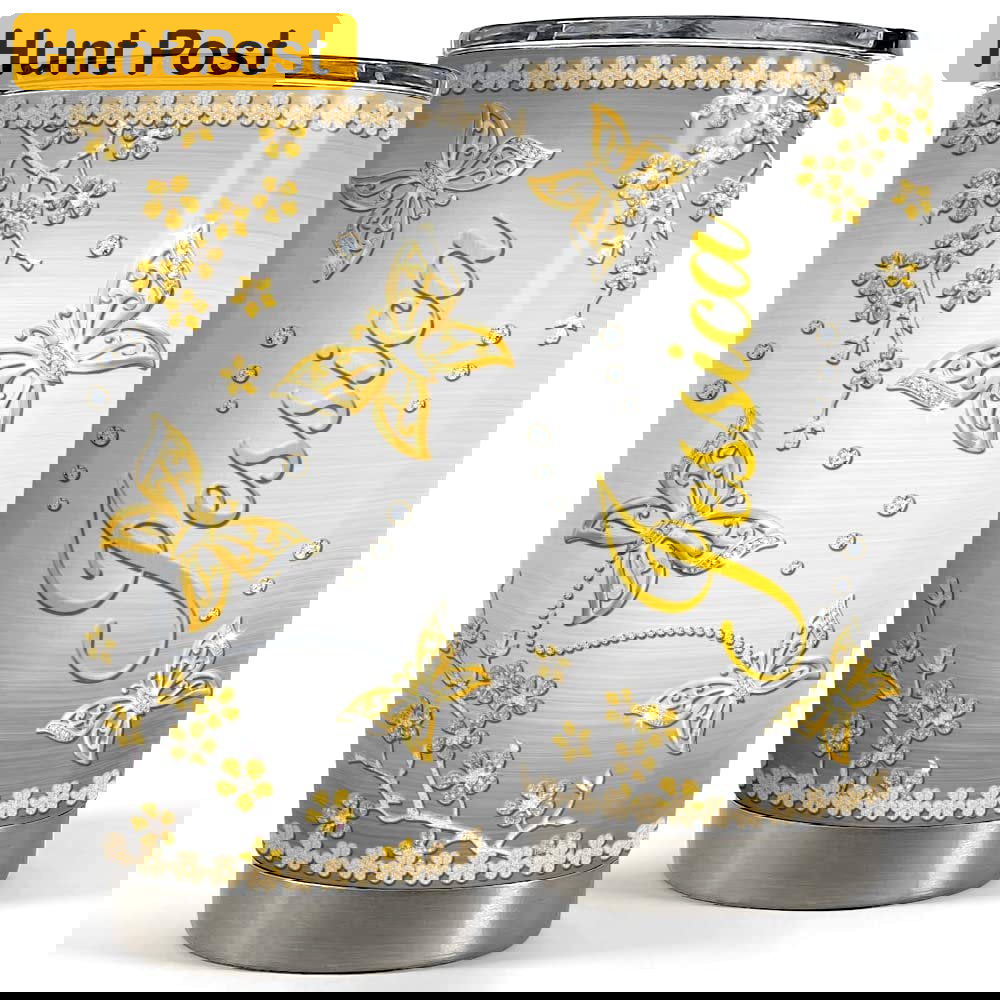 Personalized butterfly tumbler jewelry style golden for animal lover Personalized Tumbler
