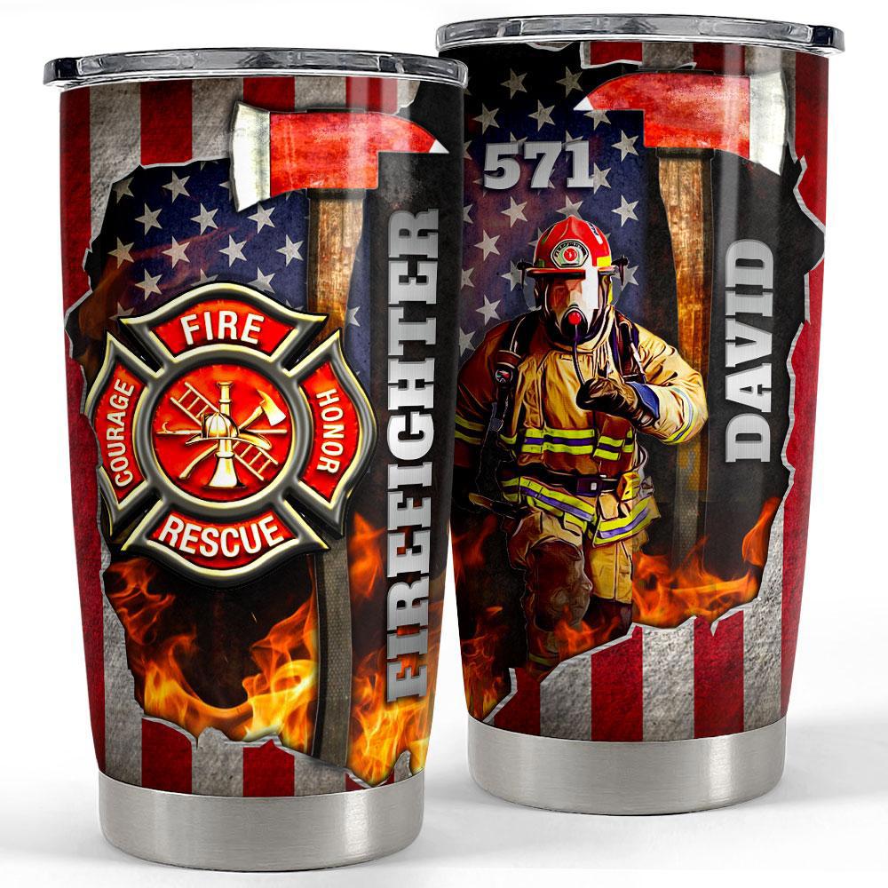 Personalized firefighter tumbler american flag metallic style Personalized Tumbler