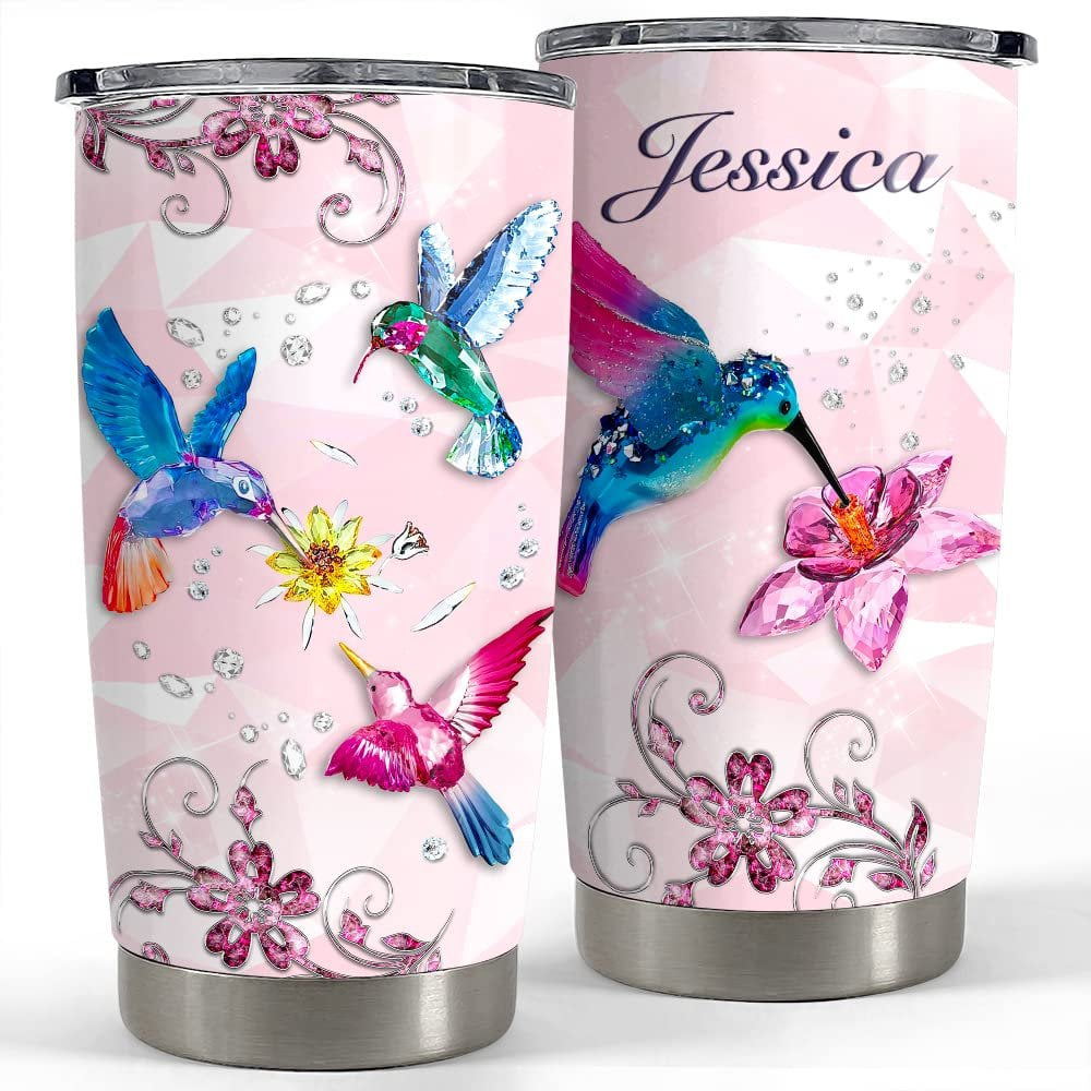 Personalized hummingbird tumbler crystal jewelry style for animal lover Personalized Tumbler