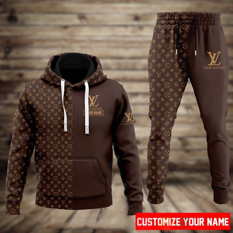 Personalized louis vuitton brown hoodie sweatpants pants hot 2023 lv luxury clothing clothes outfit for men 22 Hoodie Long Pants 3D Set