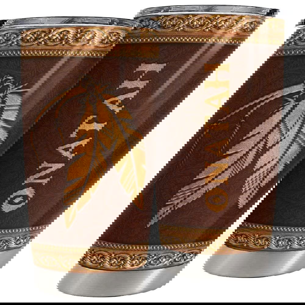 Personalized native american style tumbler leather drawing best gift Personalized Tumbler
