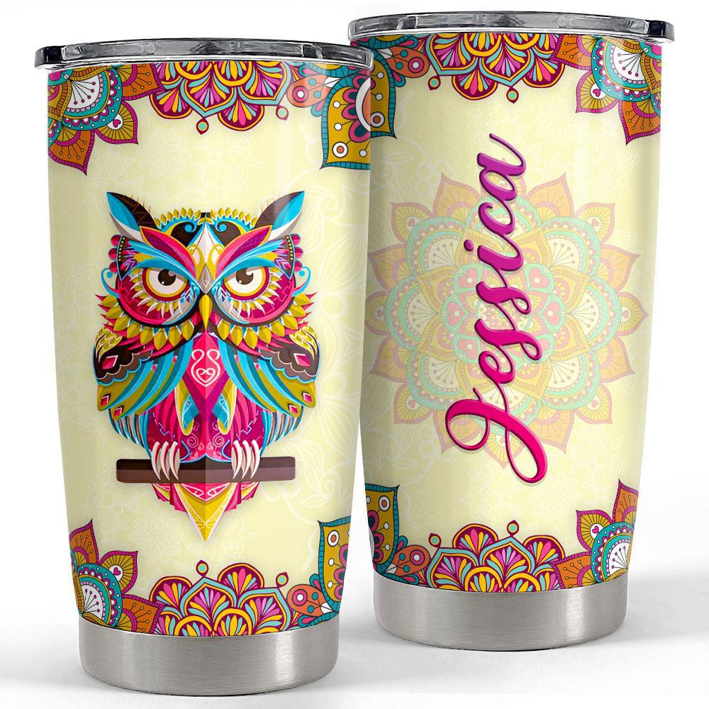 Personalized owl tumbler mandala drawing customize with name Personalized Tumbler