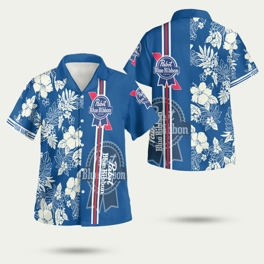 Personalized pabst blue ribbon bright blue hawaiian shirt Hawaii Shirt Shorts & Flip Flops