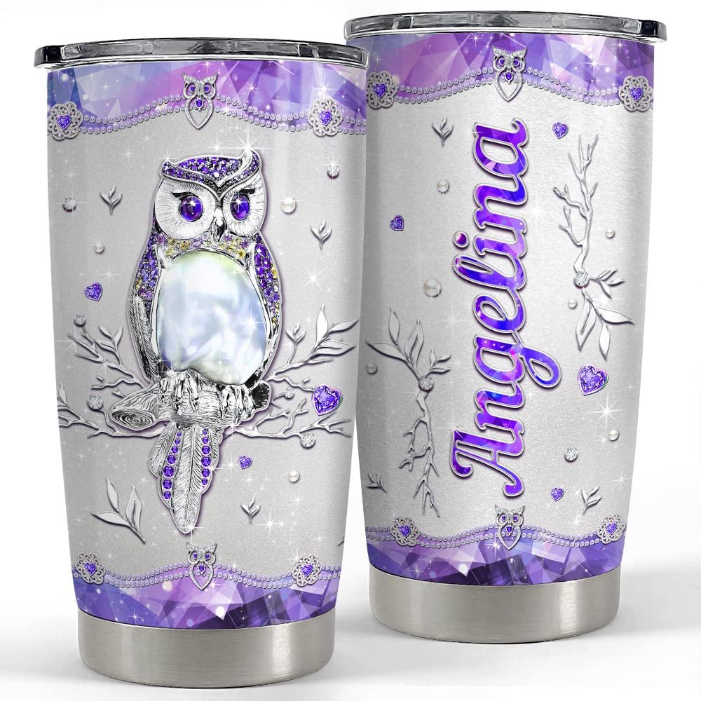 Personalized purple owl tumbler jewelry drawing for animal lover Personalized Tumbler
