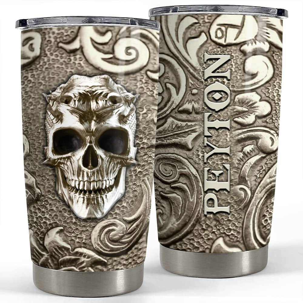 Personalized skull tumbler viking bronze drawing for coffeeholic Personalized Tumbler