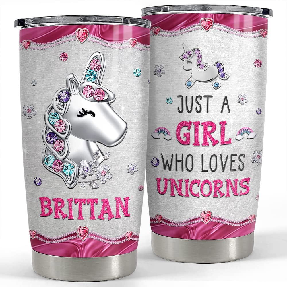 Personalized tumbler just a girl who loves unicorns jewelry drawing style Personalized Tumbler