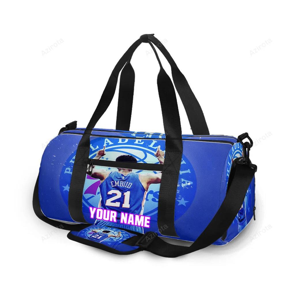 Philadelphia 76ers joel embiid back personalized name travel bag gym bag 2239 Travel Bag