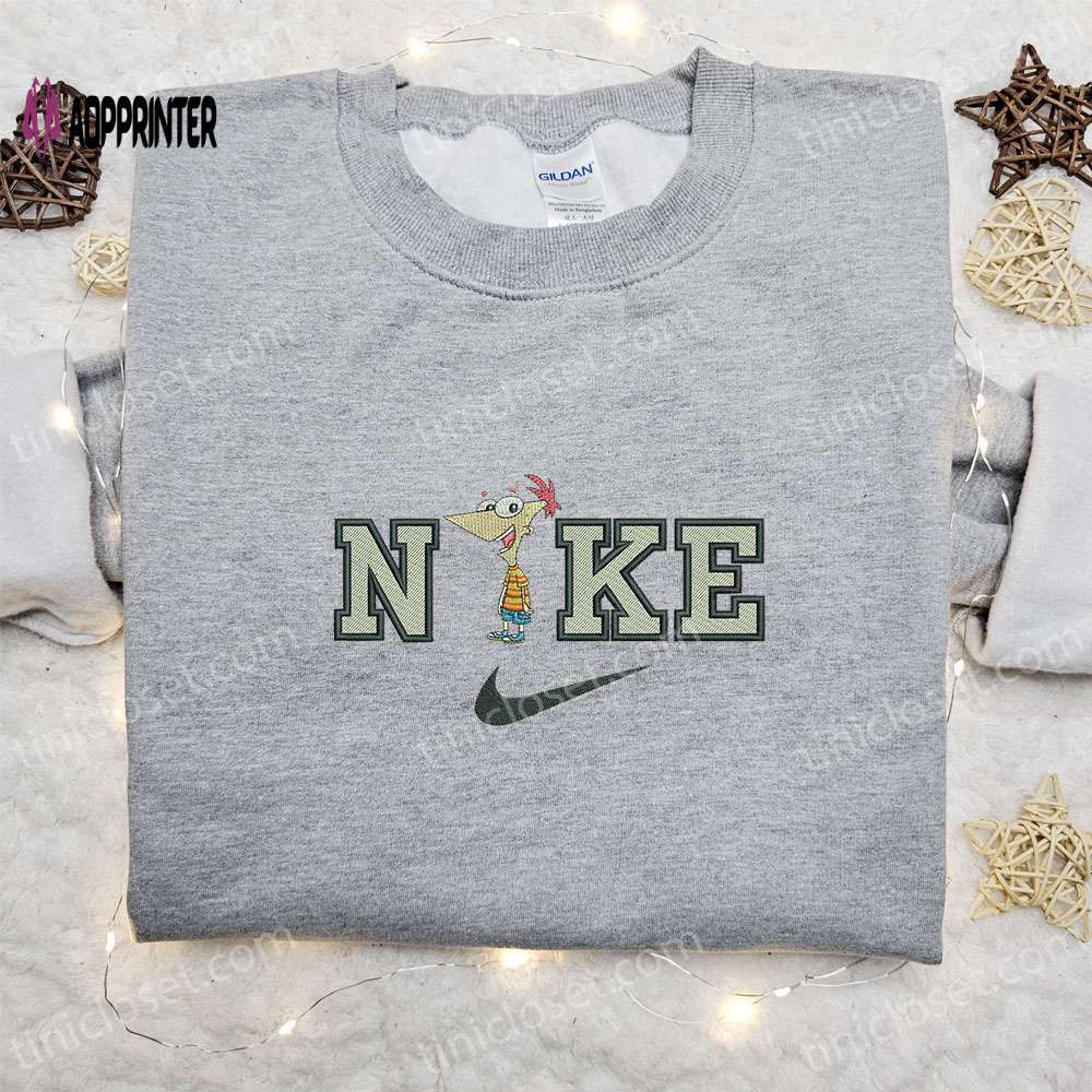 Phineas flynn x nike cartoon embroidered shirt – stylish phineas and ferb inspired nike shirt Embroidered Shirt