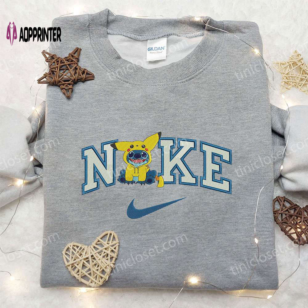 Pikachu x nike embroidered sweatshirt & lilo stitch shirt – unique nike-inspired embroidered apparel Embroidered Shirt