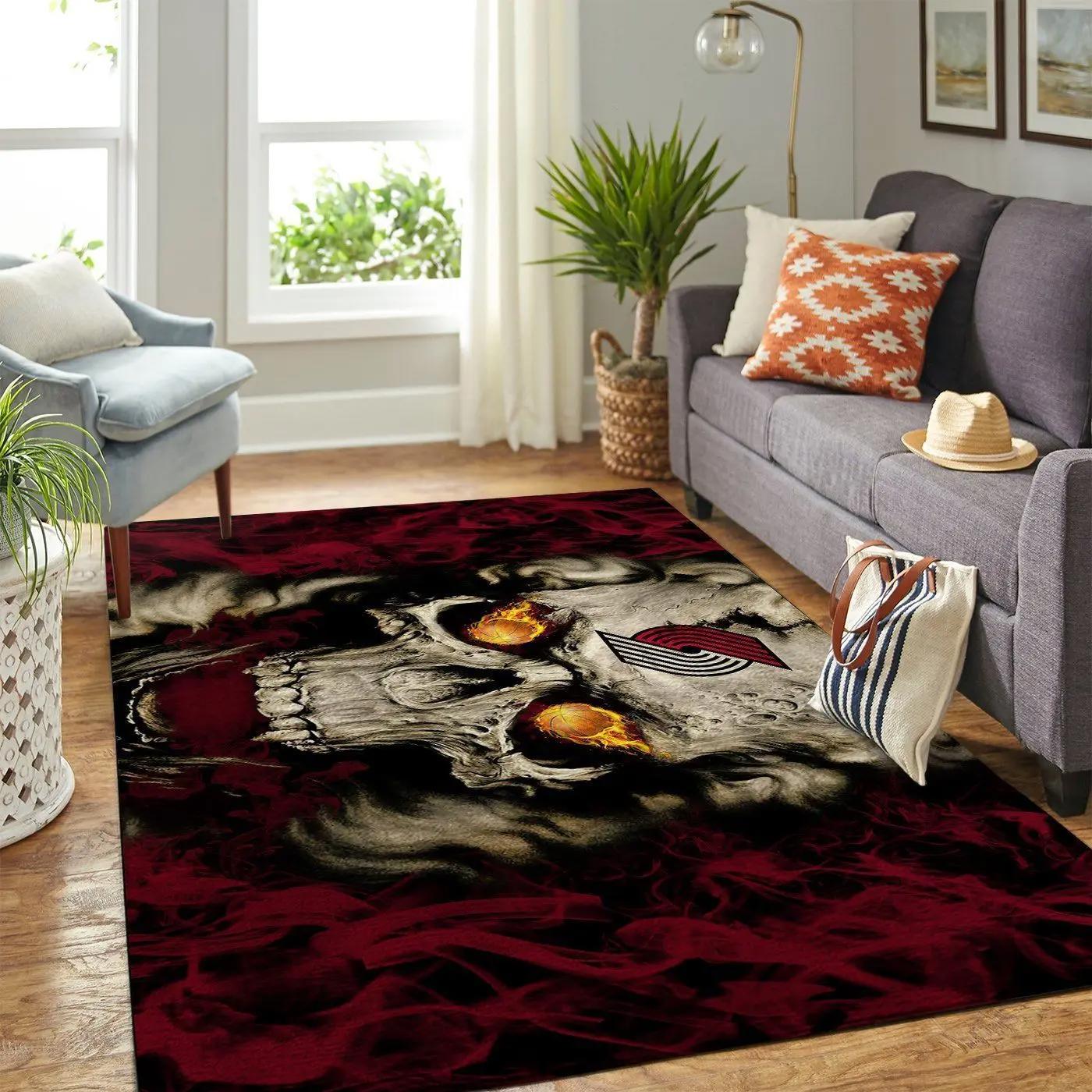 Portland trailblazers nba area rugs team logo skull style living room carpet sports rug regtangle carpet floor decor home decor Rectangle Rug