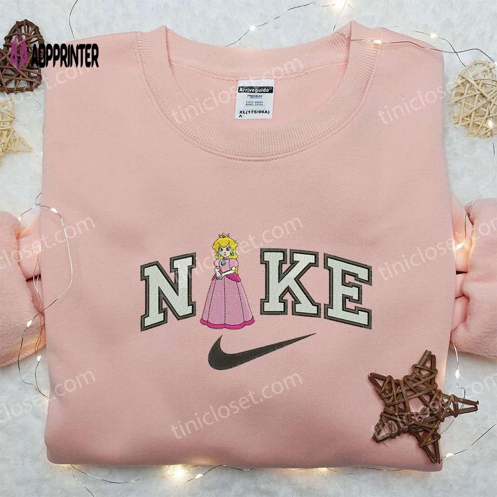 Princess peach x nike embroidered shirt: mario & nike inspired design Embroidered Shirt