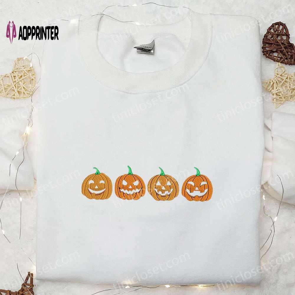 Pumpkin creepy smile embroidered shirt – halloween s best gift for family Embroidered Shirt