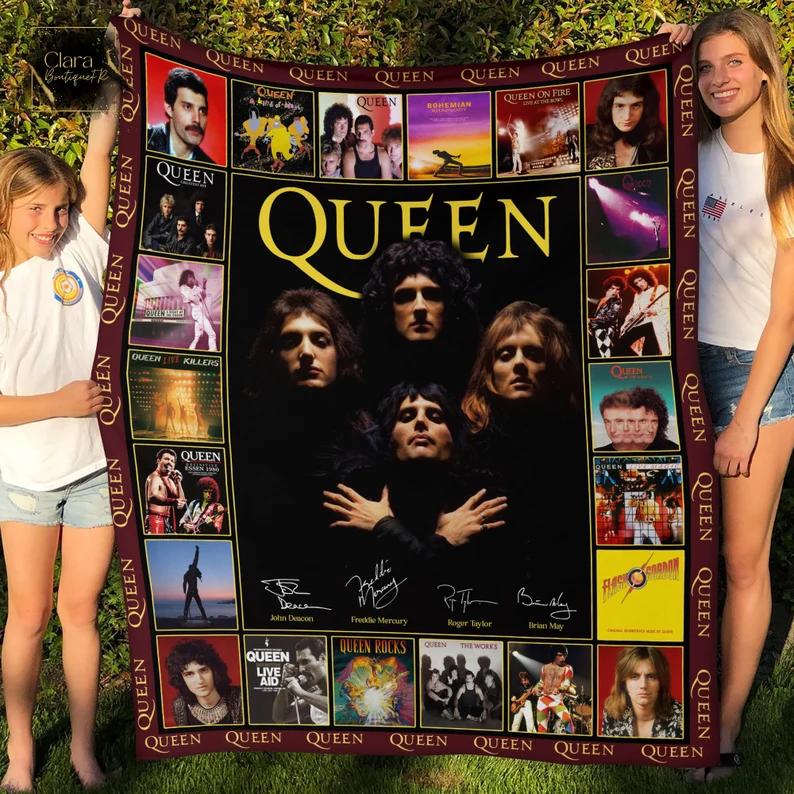 Queen rock band album covers fleece blanket, mink sherpa blanket, queen band blanket, signature blanket, rock band quilt Quilt Blanket