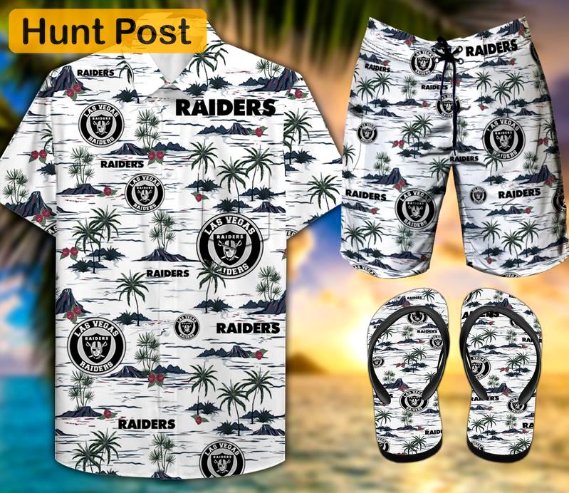 Raiders flip flops and combo hawaii shirt shorts luxury brand summer outfit Hawaii Shirt Shorts & Flip Flops
