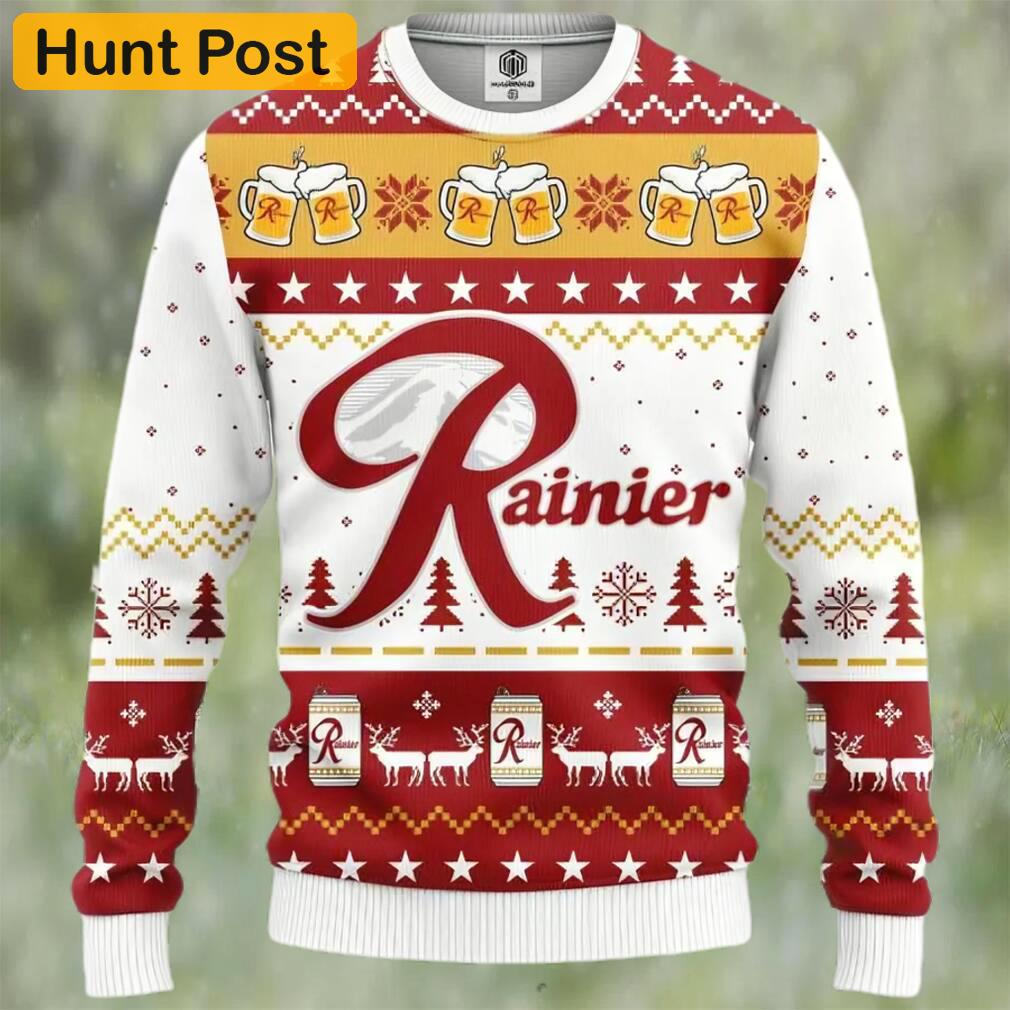 Rainier beer ugly christmas sweater, faux wool sweater, gifts for beer lovers, international beer day, best christmas gifts for 2022 ? prinvity Christmas Ugly Sweater