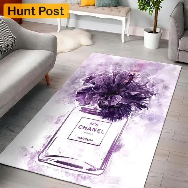 Rugs in living room and bedroom - Chanel logo violet parfum luxury fashion luxury brand premium rug carpet for living room home decoration Rectangle Rug