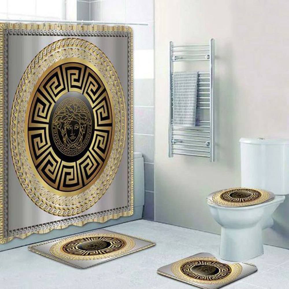 Rugs in living room and bedroom - Gianni versace gold bathroom set hot 2023 luxury shower curtain bath rug mat home decor 284 Bathroom Accessory Sets