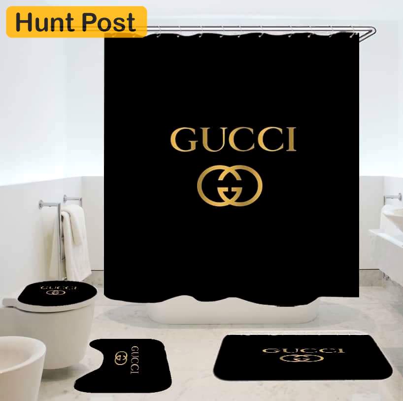 Rugs in living room and bedroom - Gucci black bathroom set hot 2023 luxury shower curtain bath rug mat home decor 163 Bathroom Accessory Sets