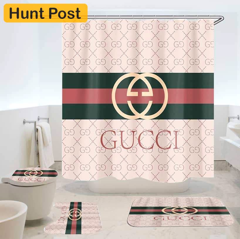 Rugs in living room and bedroom - Gucci pinky bathroom set hot 2023 luxury shower curtain bath rug mat home decor 165 Bathroom Accessory Sets