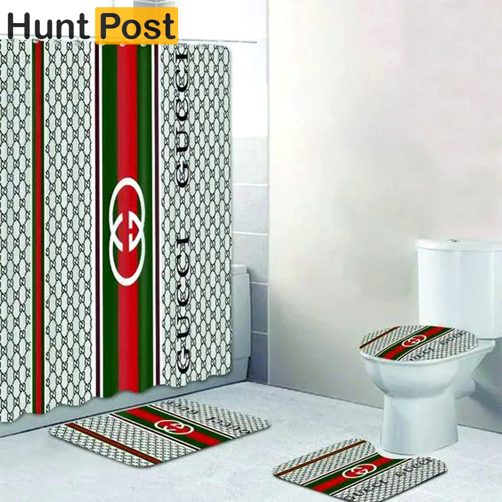Rugs in living room and bedroom - Gucci stripe bathroom set hot 2023 luxury shower curtain bath rug mat home decor 225 Bathroom Accessory Sets