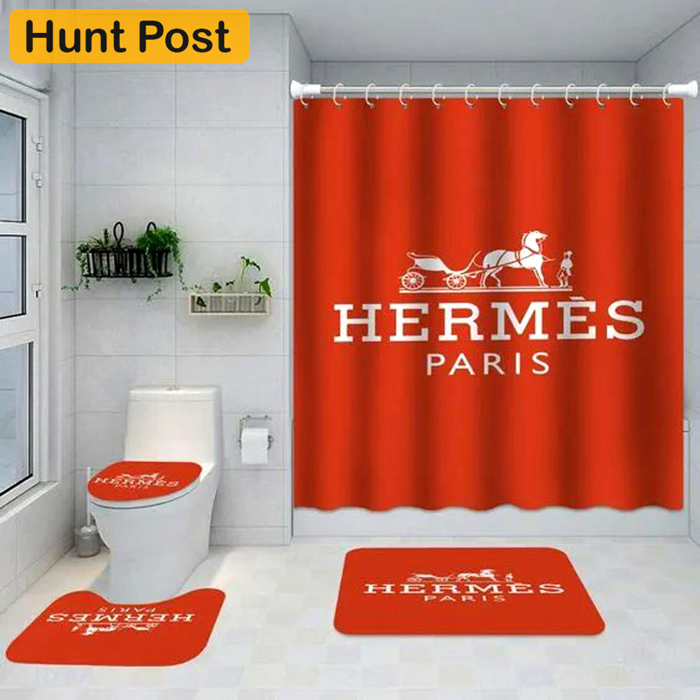 Rugs in living room and bedroom - Hermes paris bathroom set hot 2023 luxury shower curtain bath rug mat home decor 301 Bathroom Accessory Sets