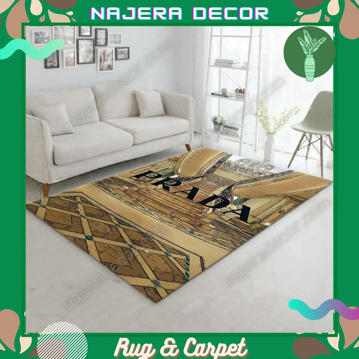 Rugs in living room and bedroom - Luxury prada rug for your home luxury and warmth with prada logo pattern 03 Rectangle Rug