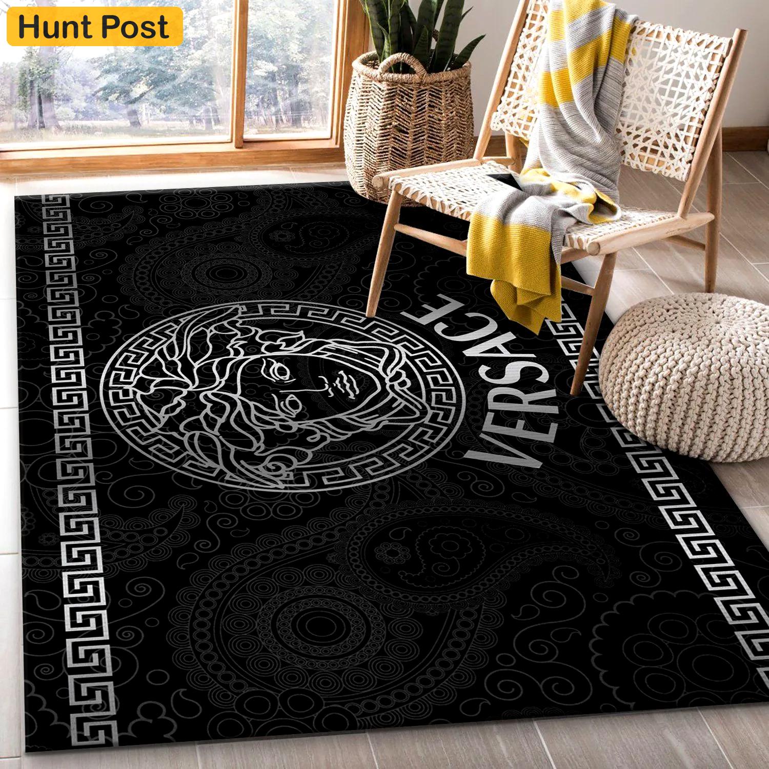 Rugs in living room and bedroom - Versace logo silver fashion brand living room rug christmas gift floor mats keep warm in winter Rectangle Rug