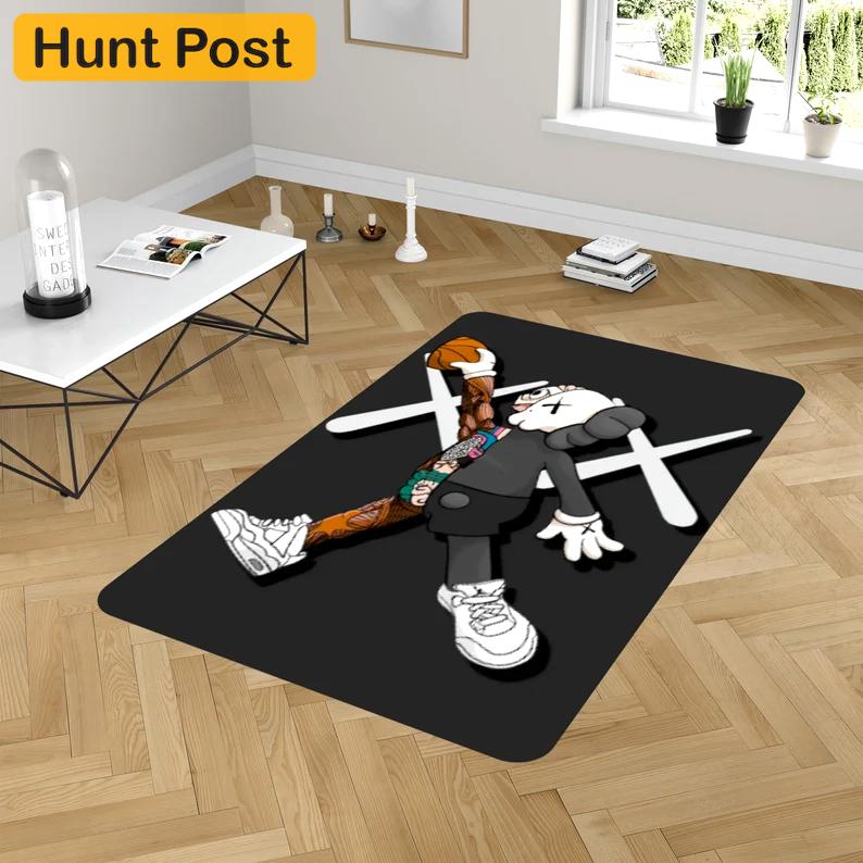 Rugs in living room and bedroom kaw sneaker rug - kaw black rug - streetstyle area rug- kaw non slip rug- kaw floor decor- kaw lover gift- kaw carpet- gift for boyfriend Rectangle Rug