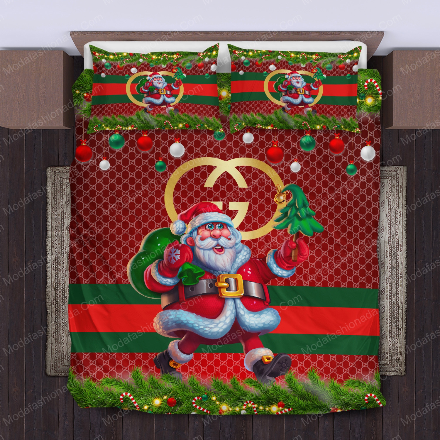 Santa claus gucci logo type 1516 Bedding Sets hyperbeast Bedroom bed linen bedclothes home decor sheets premium fashion brand covers blankets luxury ideas bedspread duvet