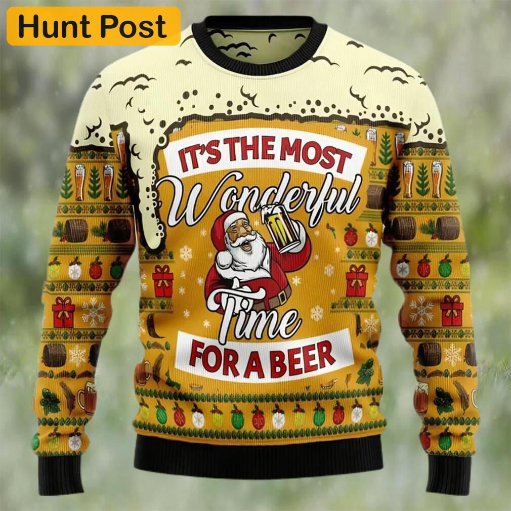 Santa claus wonderful time for a beer ugly christmas sweater, faux wool sweater, international beer day, gifts for beer lovers, best christmas gifts for 2022 Christmas Ugly Sweater
