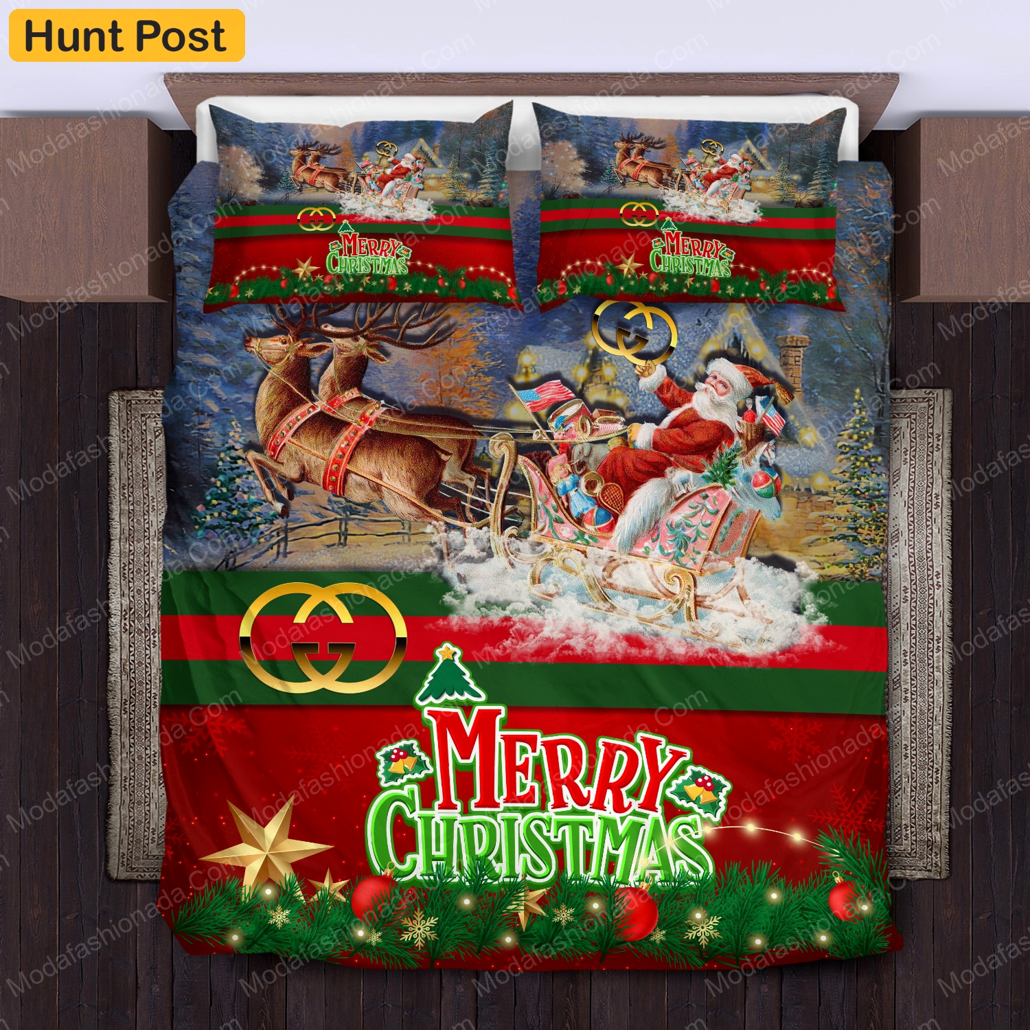 Santa claus’s reindeer merry christmas gucci bedding sets  model 98 home decoration Bedding Sets