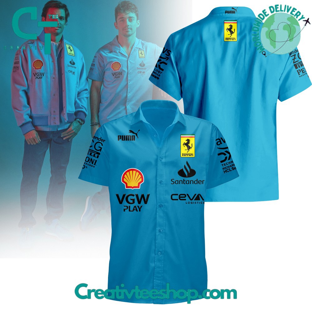 Scuderia ferrari f1 miami gp blue hawaiian shirt Hawaii Shirt Shorts & Flip Flops