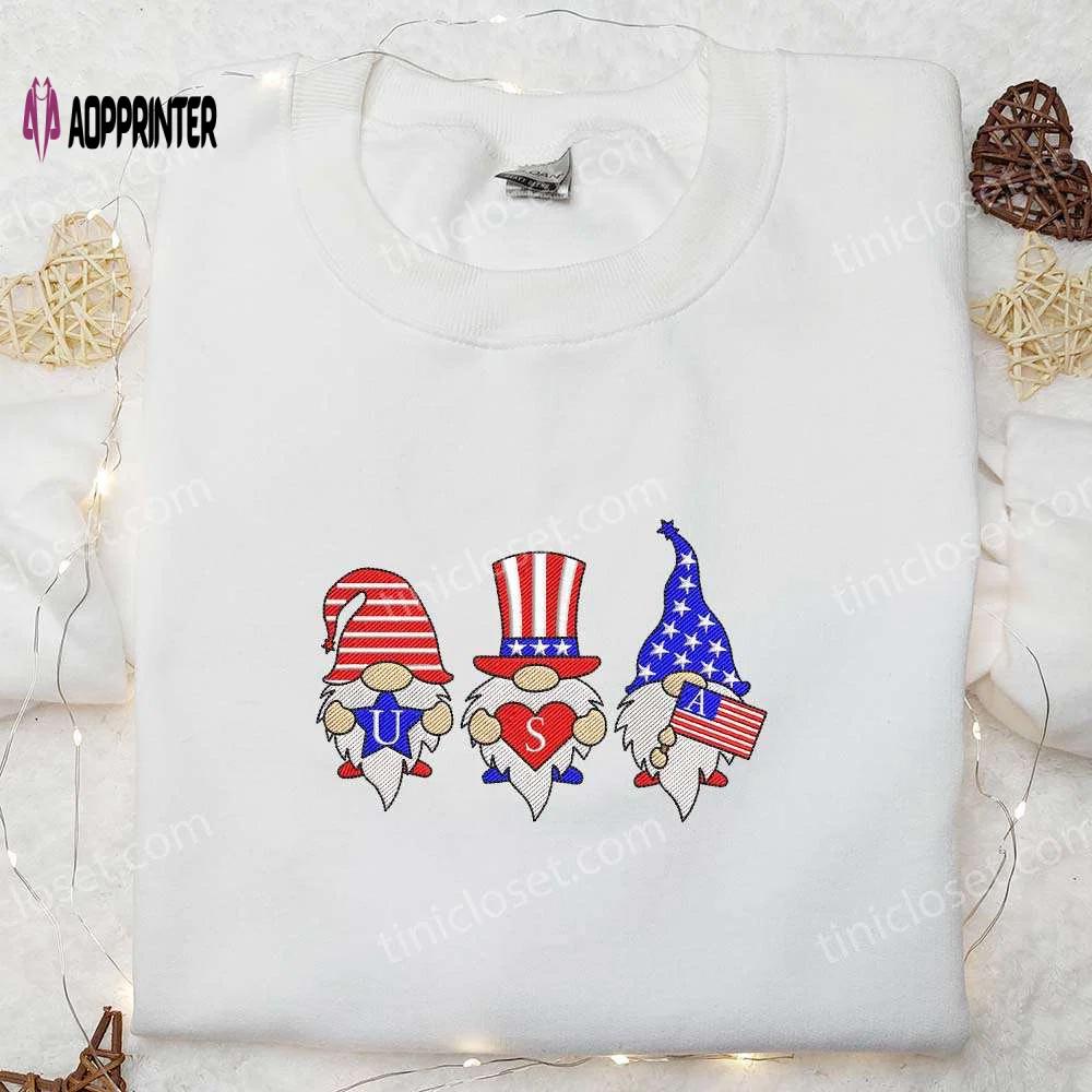 Show your patriotism with american gnomes 4th of july embroidered shirt – best patriotic shirts & national day gifts Embroidered Shirt