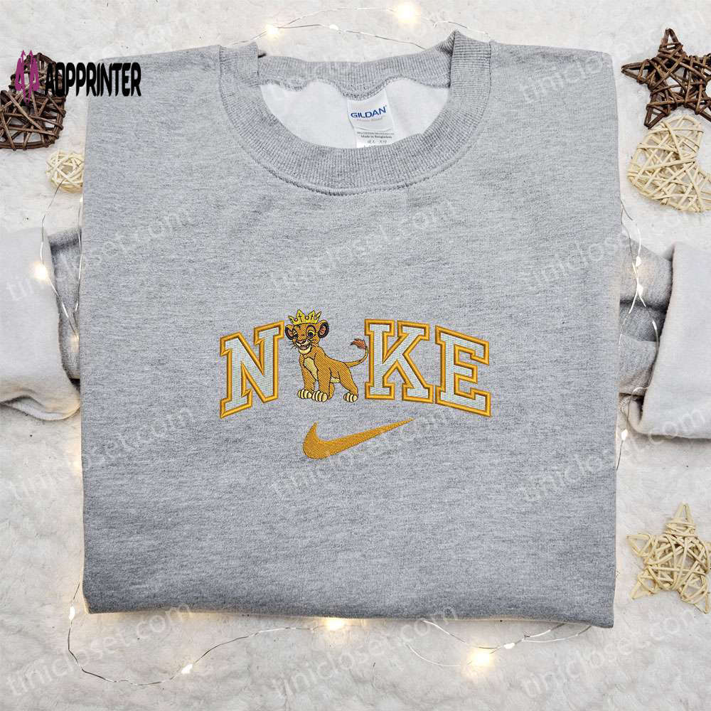 Simba king x nike embroidered sweatshirt disney characters shirt best birthday gift ideas for family Embroidered Shirt