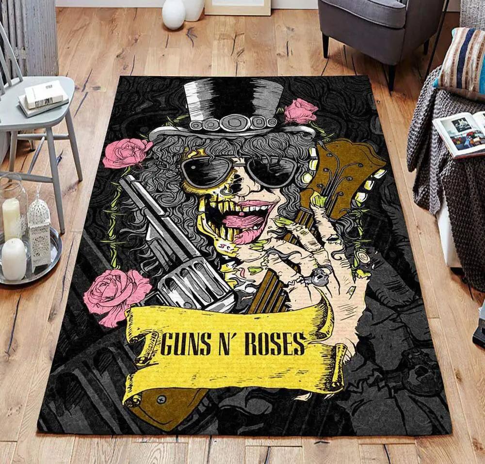 Skull gun and rose flowers rug living room area rug home decor ccc19103552 Rectangle Rug