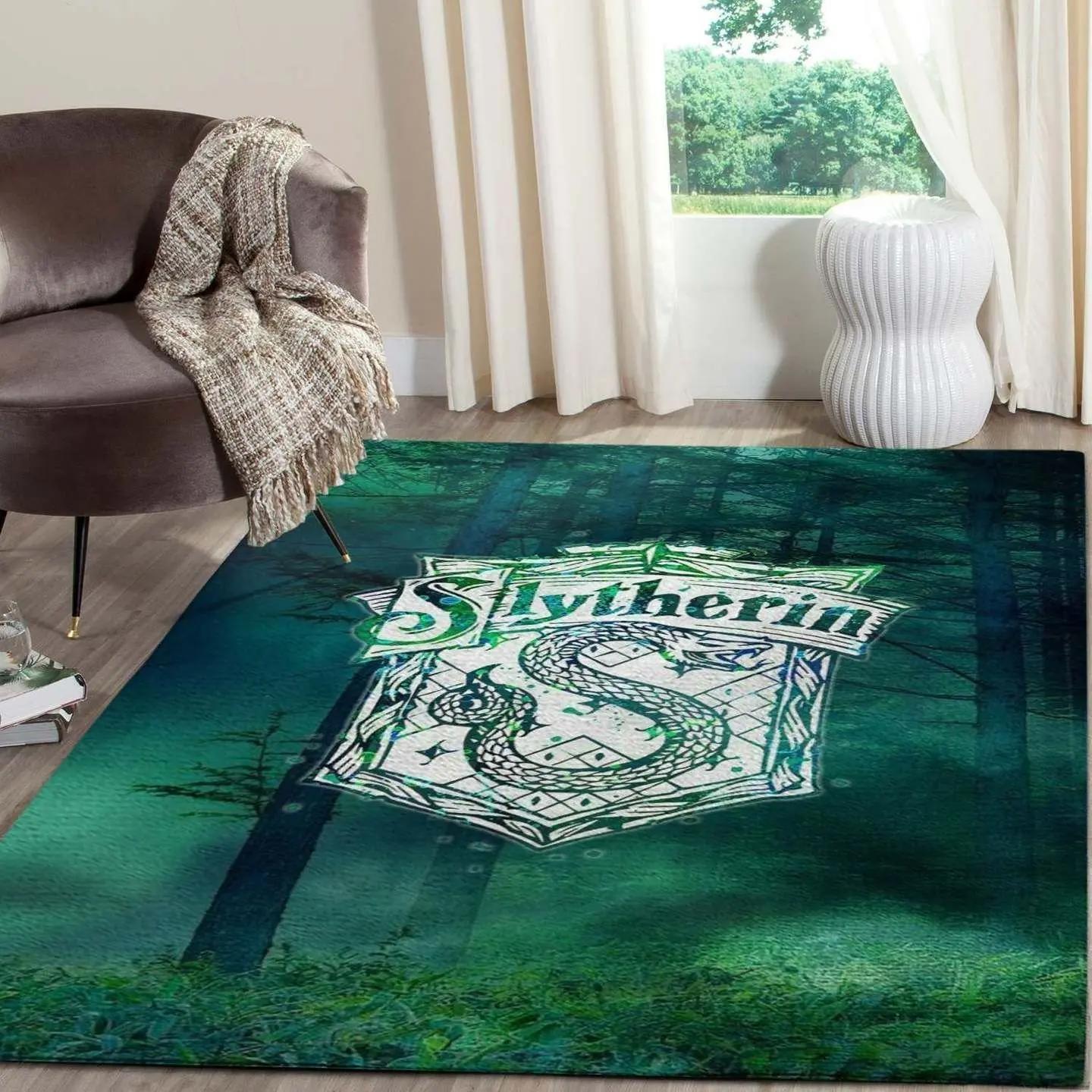 Slytherin harry potter area rug living room rug home decorfloor decor the us decor Rectangle Rug