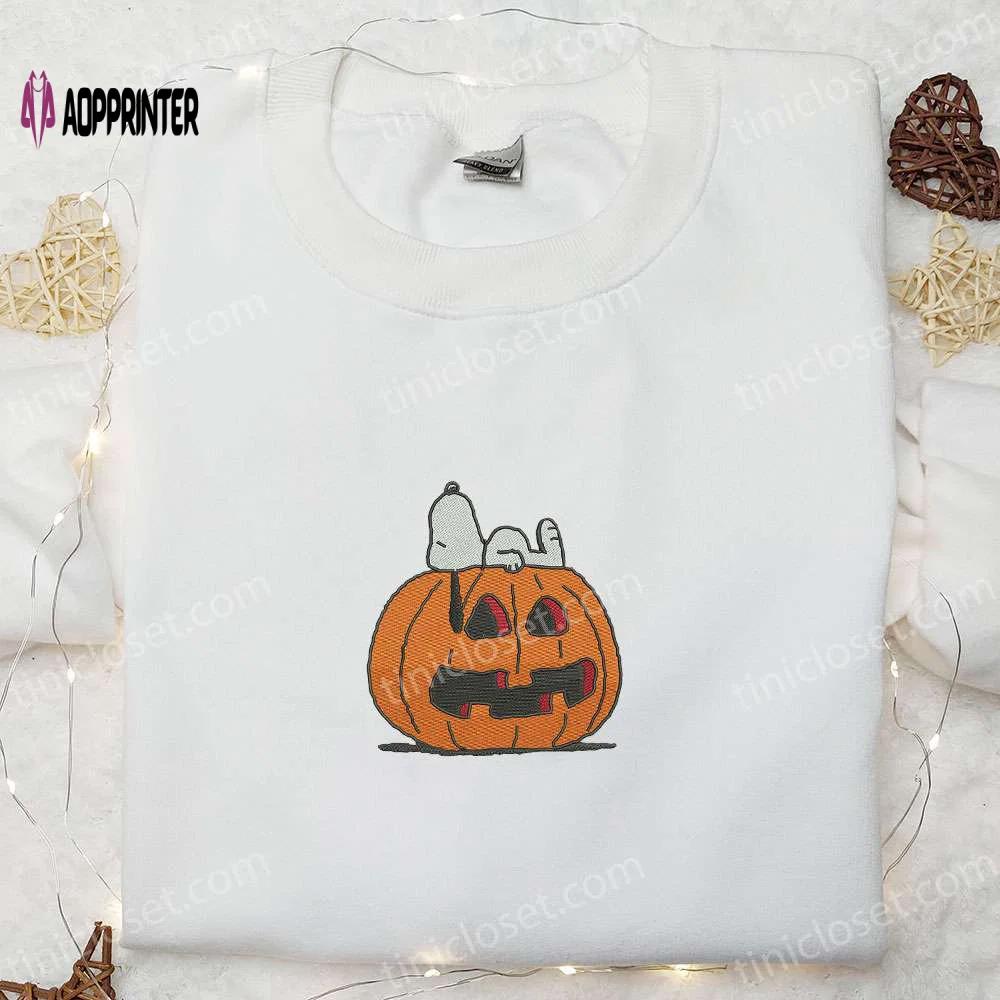 Snoopy sleeping pumpkin embroidered shirt & peanuts halloween sweatshirt – best halloween gift ideas Embroidered Shirt