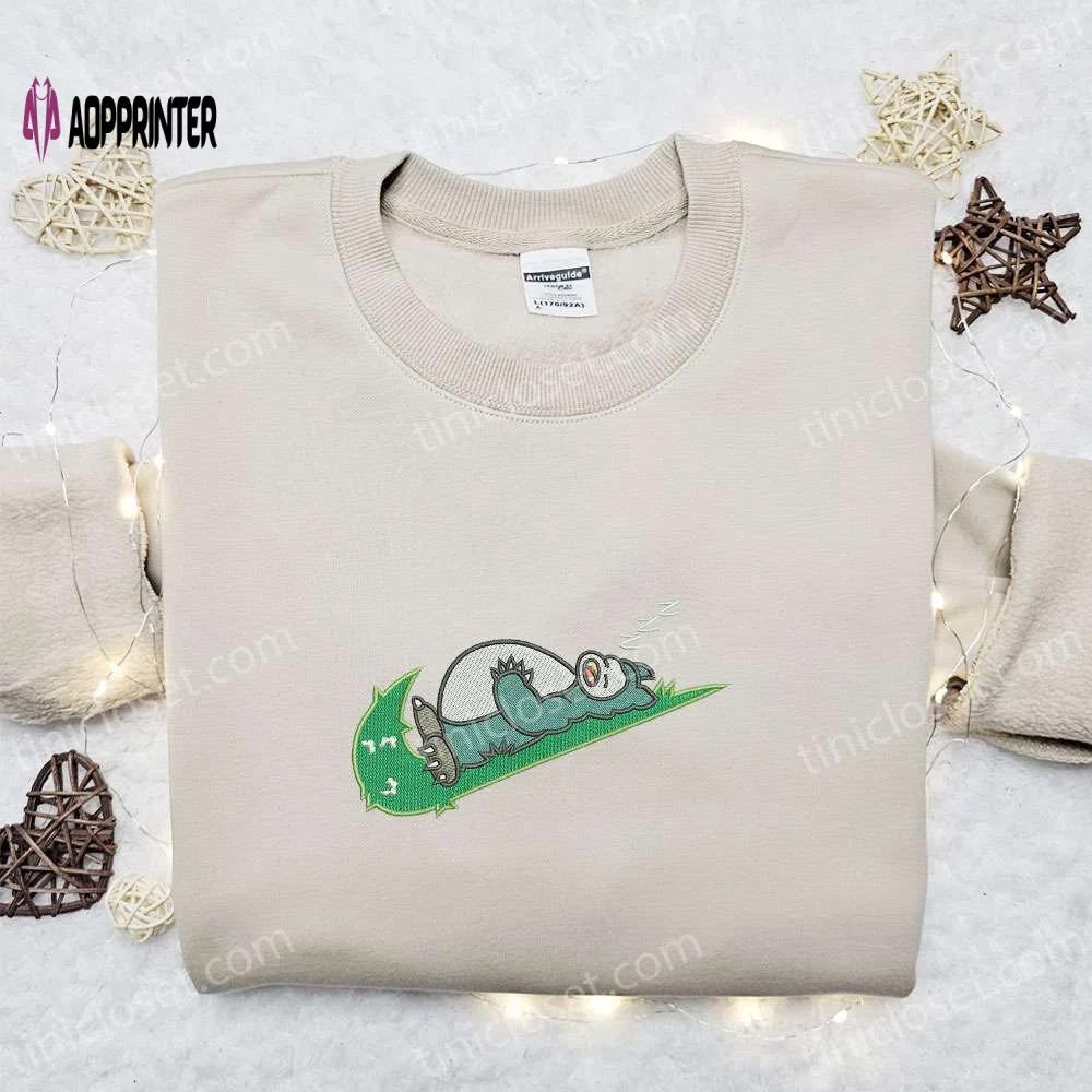 Snorlak sleeping x swoosh embroidered sweatshirt: best pokemon anime shirt perfect gift for all occasions Embroidered Shirt