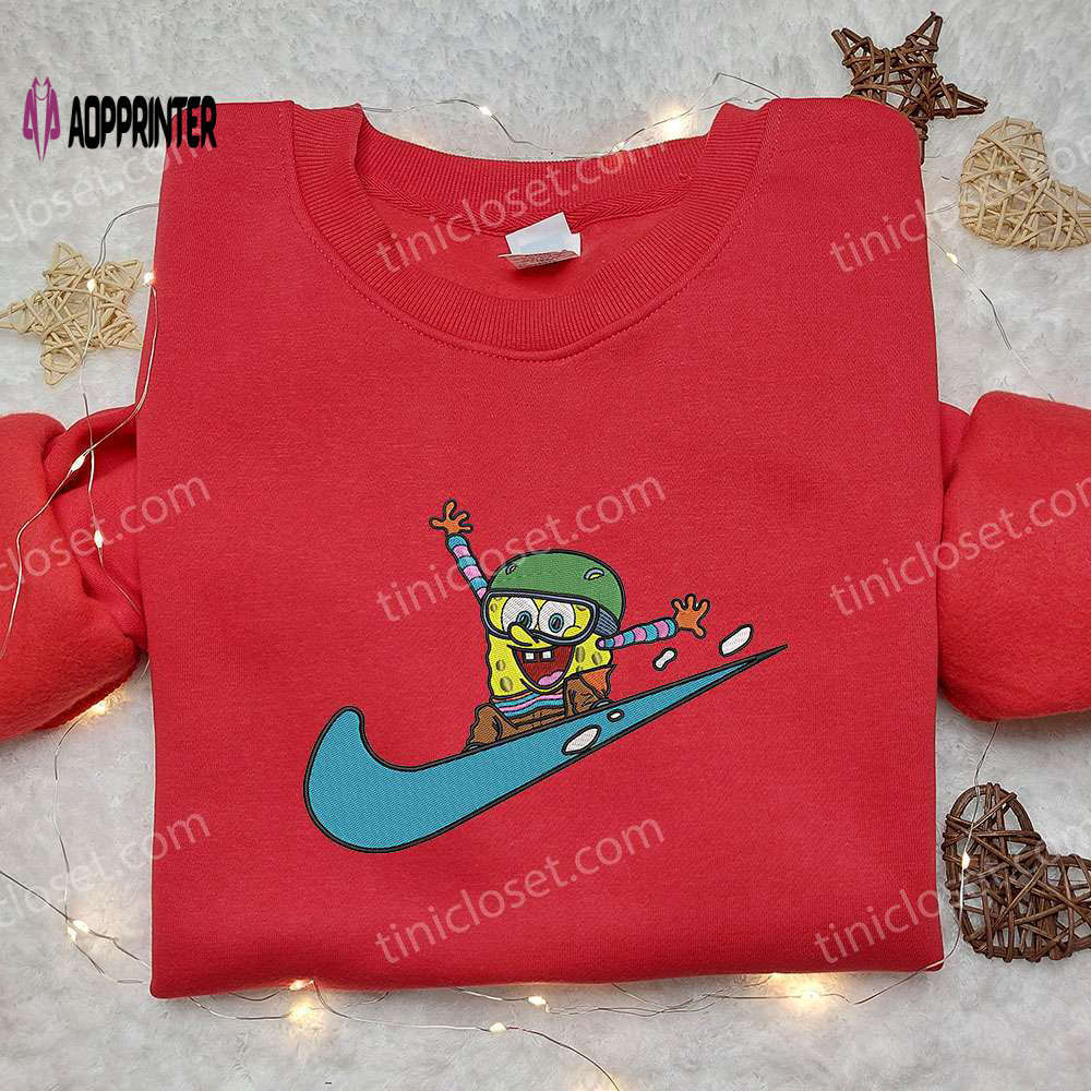 Spongebob squarepants ski x nike swoosh hoodie & embroidered shirt: fun & stylish collaboration! Embroidered Shirt