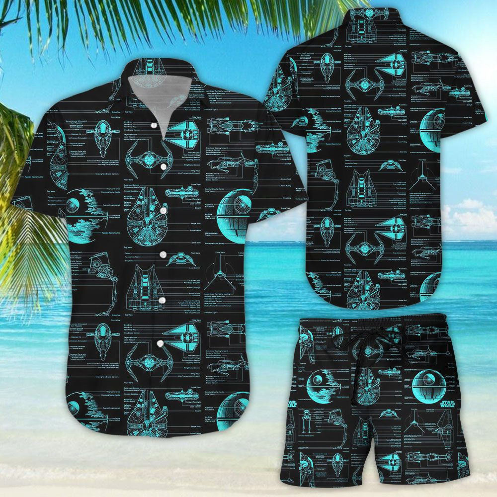 Star wars blueprint drawings of spaceships hawaiian shirt Hawaii Shirt Shorts & Flip Flops