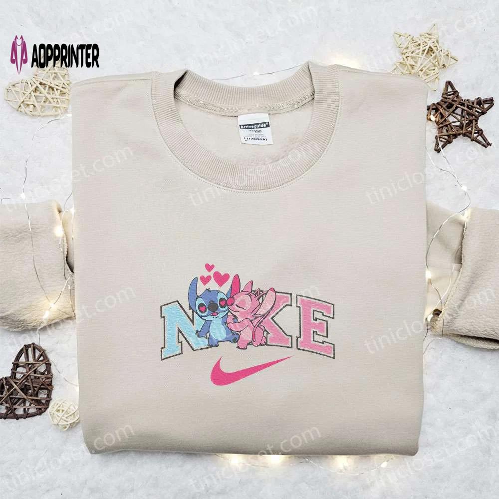 Stitch angel couple love x nike embroidered sweatshirt lilo and stitch disney shirt – best valentine gift Embroidered Shirt