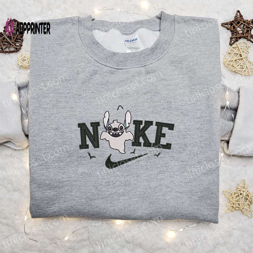 Stitch ghost halloween x nike embroidered sweatshirt – disney characters shirt best halloween gift ideas Embroidered Shirt