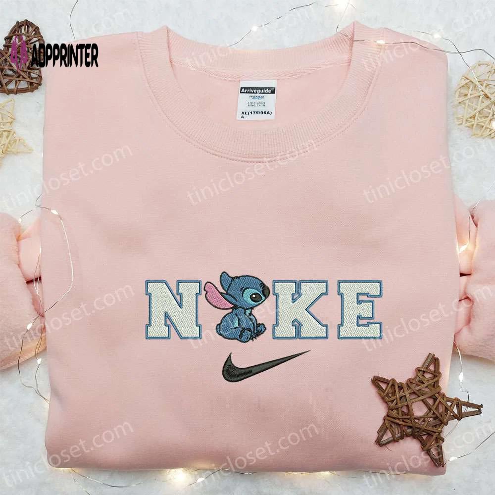 Stitch x nike cartoon embroidered sweatshirt – best nike inspired hoodie perfect birthday gift Embroidered Shirt