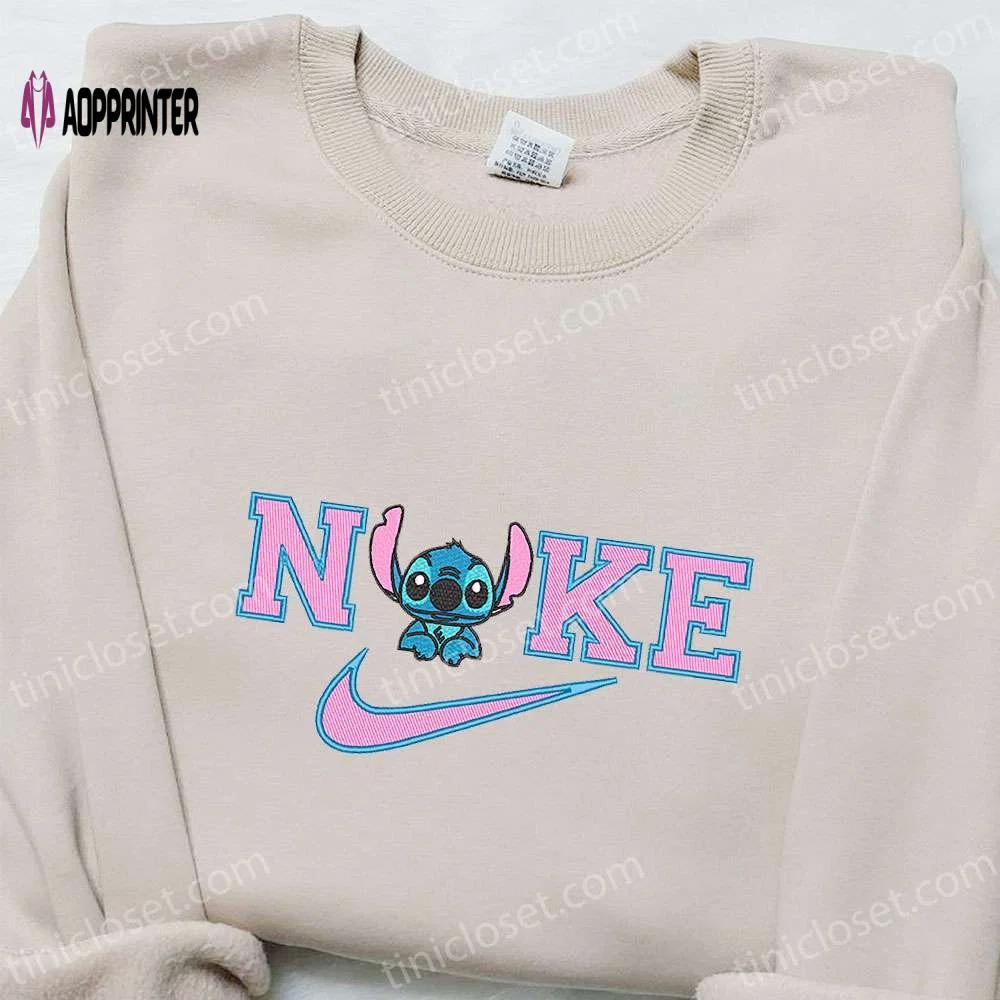 Stitch x nike cartoon embroidered sweatshirt – disney characters hoodie perfect family gift Embroidered Shirt