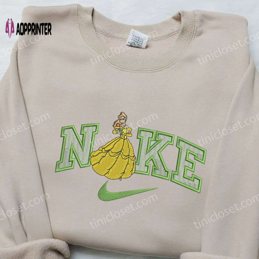 Stylish belle x nike swoosh embroidered shirt: perfect nike beauty and the beast shirt Embroidered Shirt
