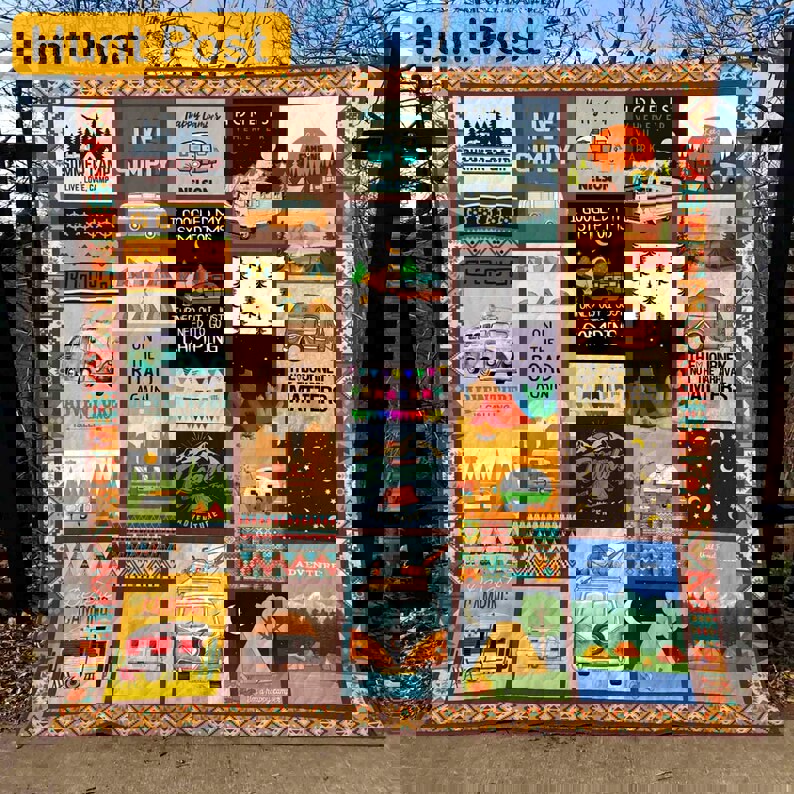 Summer camp camper camping fleece blanket, let go camping blanket, i love camping blanket, campfires camping trip gifts, christmas gifts Quilt Blanket