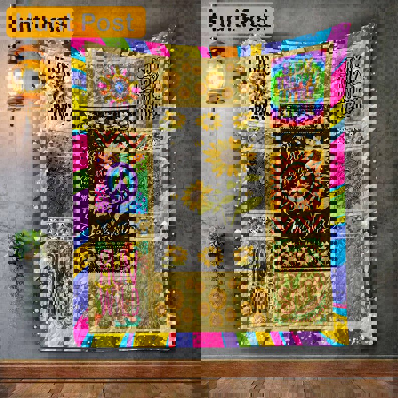 Sunflower you are my sunshine blanket, hippie peace symbol blanket, stay trippy little hippie, birthday gifts, christmas gifts Quilt Blanket