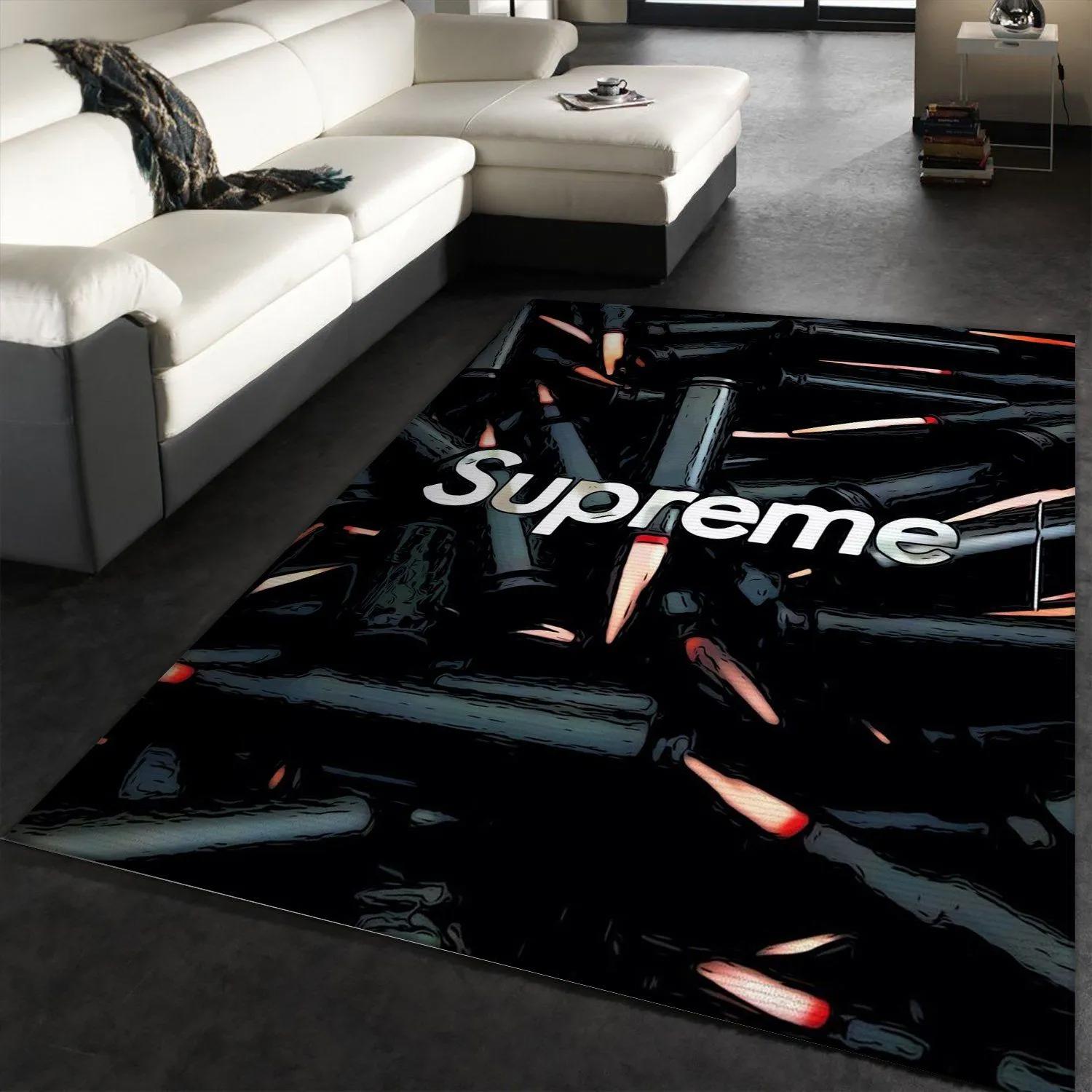Supreme logo type 103. Upgrade Your Living Room with Luxury Home Decor: Area Carpets, Floor Decor, Door Mats, and Hot Gift Items with style a High-End Fashion Brand Rectangle Rug